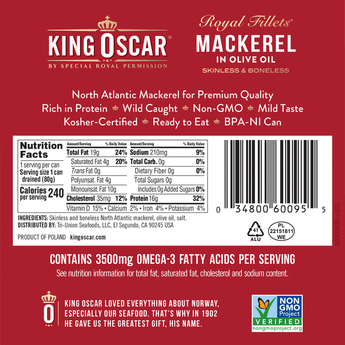 King Oscar, Royal Fillets, Mackerel in Olive Oil, 4.05 oz (115 g)
