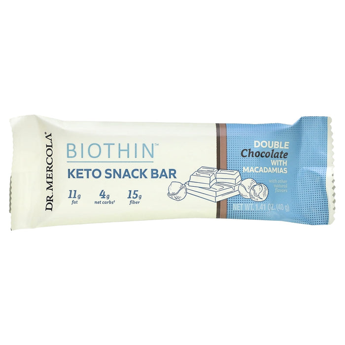 Dr. Mercola, Biothin, Keto Snack Bar, Double Chocolate with Macadamias, 12 Bars, 1.41 oz (40 g) Each