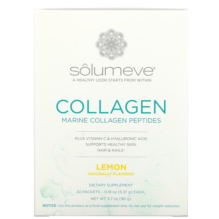Solumeve, Marine Collagen Peptides Plus Vitamin C and Hyaluronic Acid, Lemon, 30 Packets, 0.19 oz (5.37 g) Each