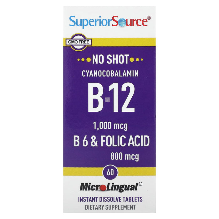 Superior Source, Cyanocobalamin B-12, B-6 & Folic Acid, 60 MicroLingual Instant Dissolve Tablets