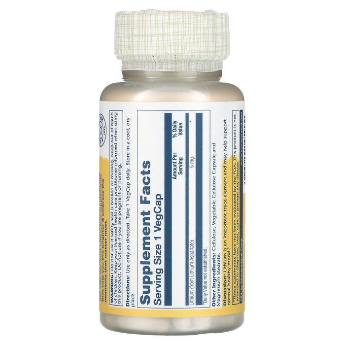 Solaray, Lithium Aspartate, 5 mg, 100 Vegcaps