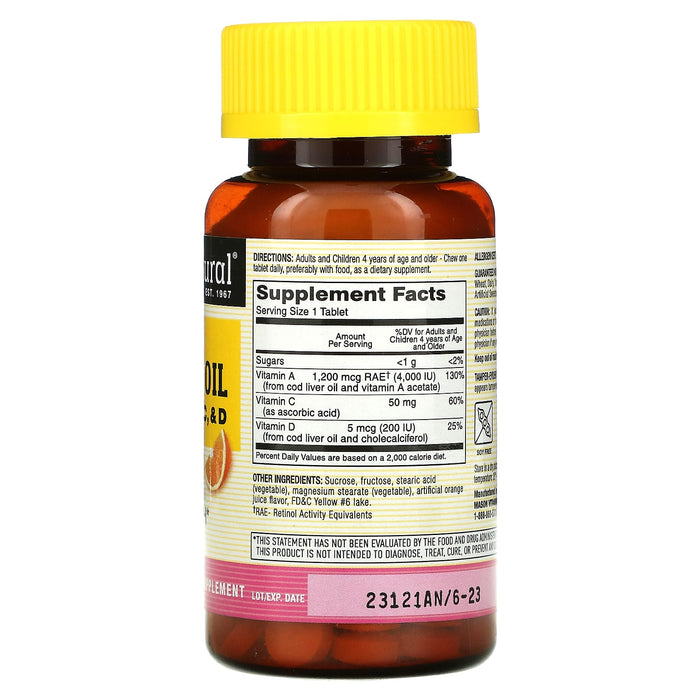 Mason Natural, Chewable Cod Liver Oil with Vitamins A, C, & D, Orange, 100 Chewables