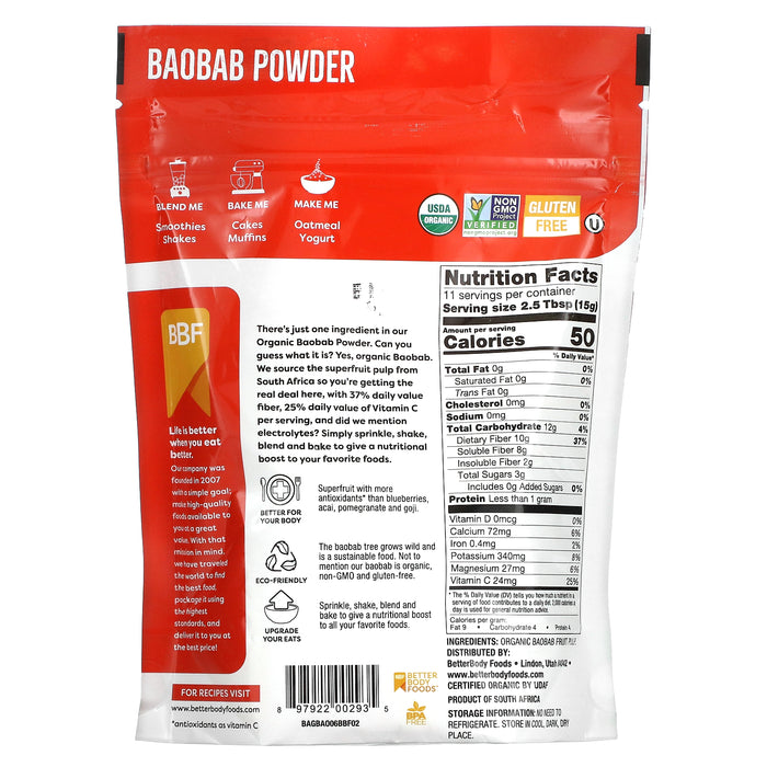 BetterBody Foods, Organic Baobab Powder, 6 oz (170 g)