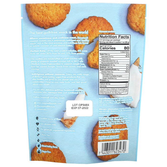 Sweetwell, Keto Cookies, with Collagen, Coconut, 3.2 oz (90 g)