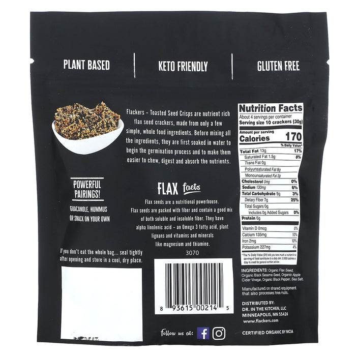 Flackers, Toasted Flax Seed Crisps, Black Sesame Seed & Black Pepper, 4.5 oz (128 g)