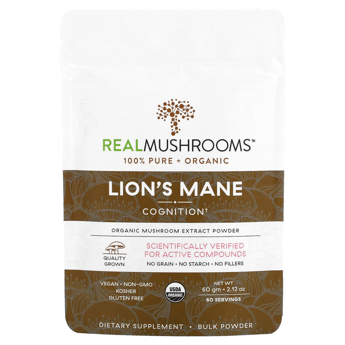 Real Mushrooms, Lion's Mane, Cognition, Bulk Powder, 2.12 oz (60 g)