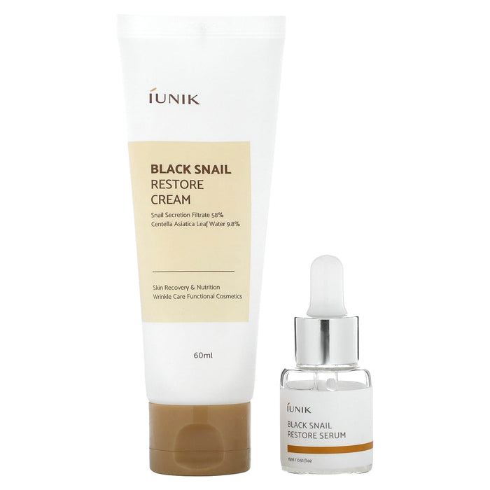 iUNIK, Black Snail Edition Skin Care Set, Cream & Mini Serum, 2 Piece Set