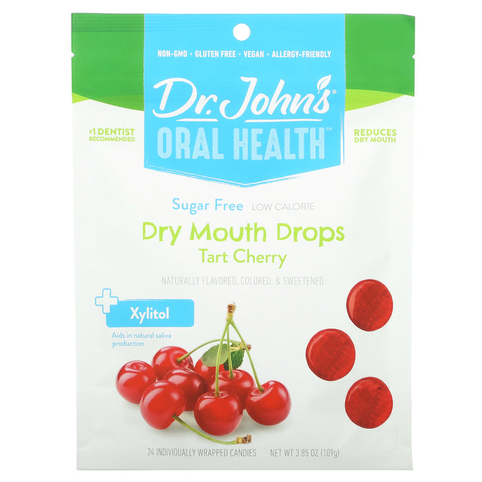 Dr. John's Healthy Sweets, Oral Health, Dry Mouth Drops, + Xylitol, Tart Cherry, Sugar Free, 24 Individually Wrapped Candies, 3.85 oz (109 g)