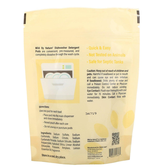 Mild By Nature, Automatic Dishwashing Detergent Pods, Lemon Scent, 10 Loads, 0.39 lbs, 6.24 oz (177 g) - HealthCentralUSA