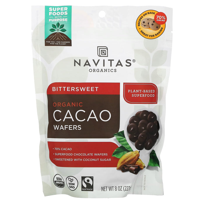 Navitas Organics, Organic Cacao Wafers, Bittersweet, 8 oz (227 g)
