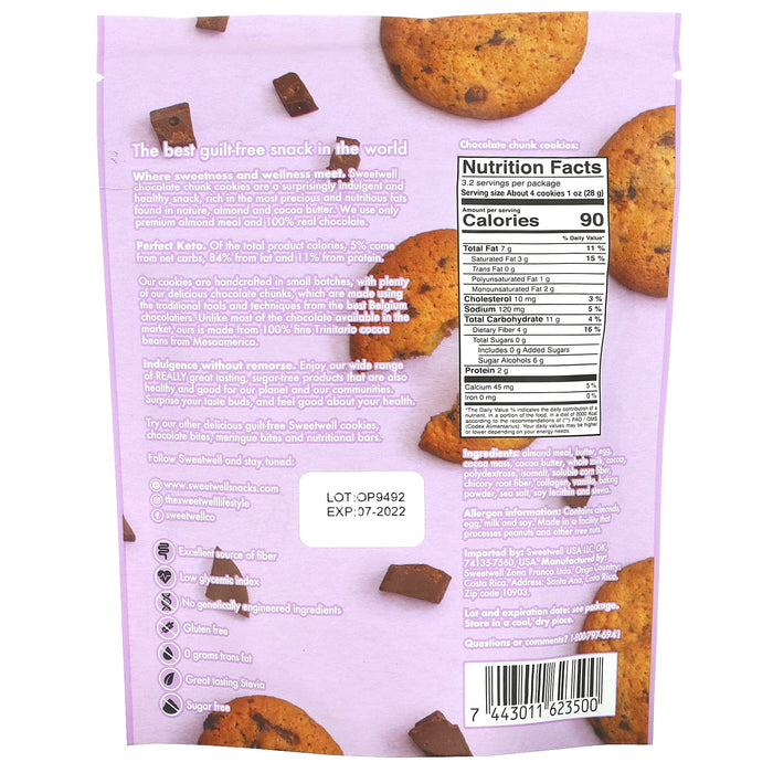Sweetwell, Keto Cookies, with Collagen, Chocolate Chunk, 3.2 oz (90 g)