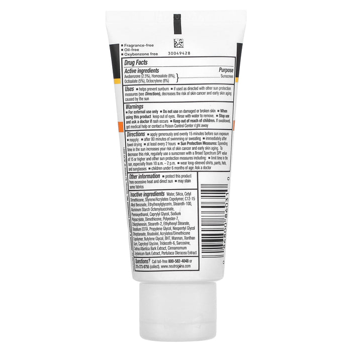 Neutrogena, Clear Face, Oil-Free Sunscreen, Broad Spectrum SPF 30, Fragrance Free, 3 fl oz (88 ml)