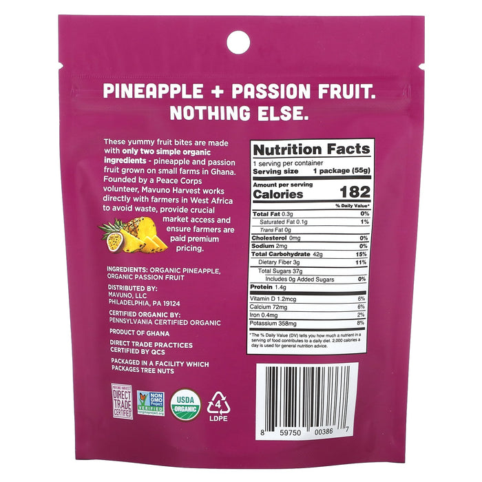 Mavuno Harvest, Organic Chew Fruit Bites, Pineapple + Passion Fruit, 1.94 oz (55 g)