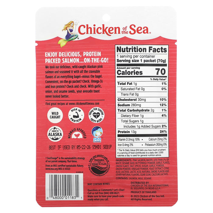 Chicken of the Sea, Wild Caught Alaskan Pink Salmon, Everything Bagel Seasoning, 2.5 oz (70 g)