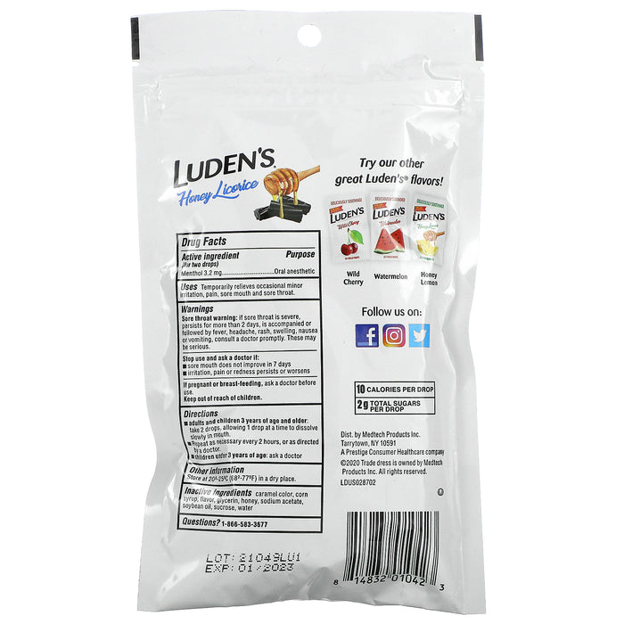 Luden's, Menthol Lozenge / Oral Anesthetic, Honey Licorice, 30 Throat Drops