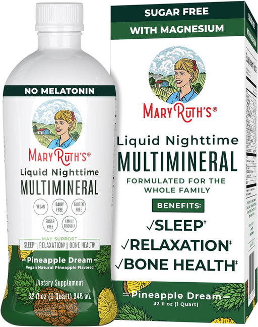 Maryruth Organics Nighttime Liquid Multimineral Sleep Supplement, Sugar Free, Calm Magnesium Citrate Sleep, NO Melatonin, Calcium Magnesium Zinc, 4 Flavors Available, Vegan, Gluten Free, 32 Servings