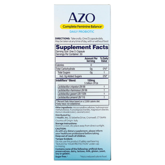 Azo, Complete Feminine Balance, Daily Probiotic, 5 Billion, 30 Once Daily Capsules