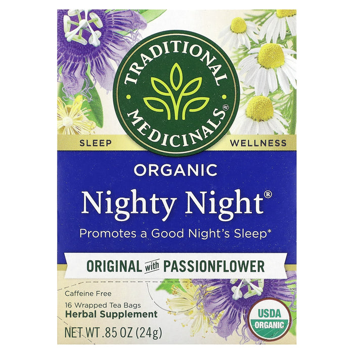 Traditional Medicinals, Organic Nighty Night, Original with Passionflower, Caffeine Free, 16 Wrapped Tea Bags, 0.85 oz (24 g)