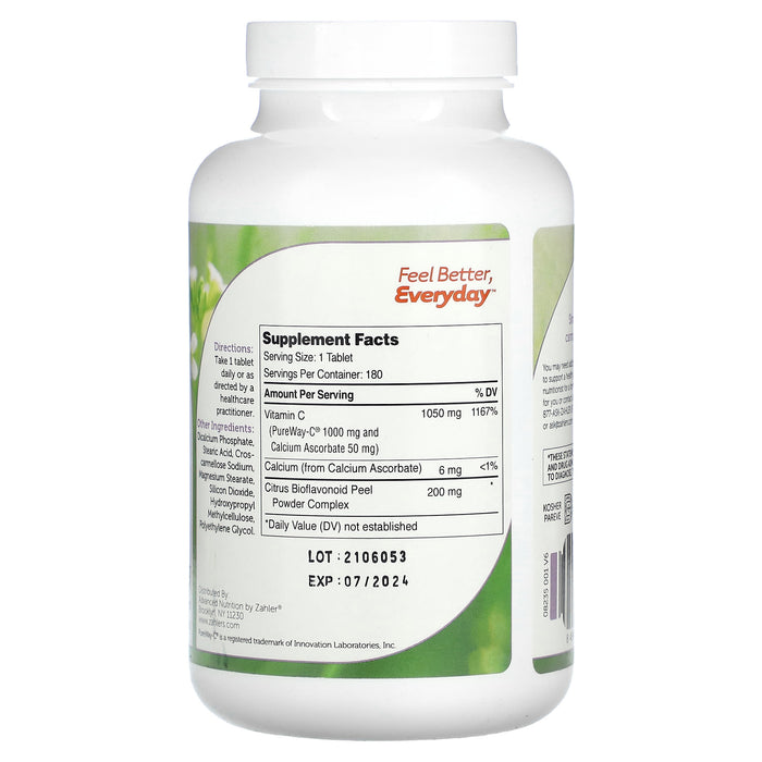 Zahler, PureWay-C, Vitmain C and Bioflavonoids, 1,000+ mg, 180 Tablets