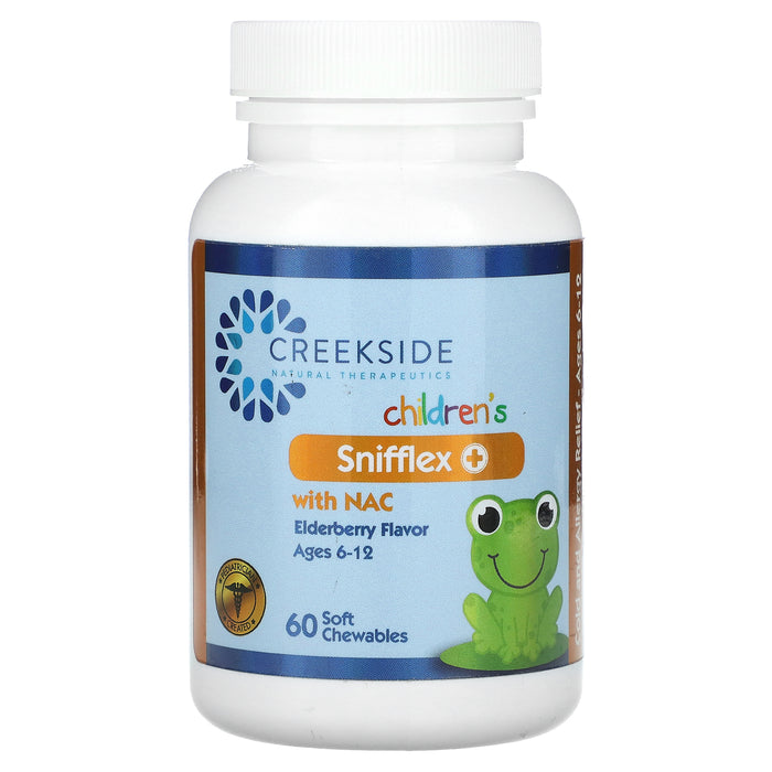Creekside Natural Therapeutics, Children's Snifflex Plus With Stinging Nettle, Ages 6-12, Elderberry, 60 Soft Chewables