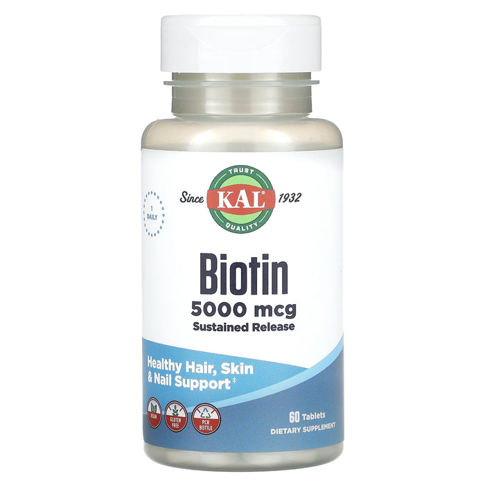 KAL, Biotin, Sustained Release, 5,000 mcg, 60 Tablets