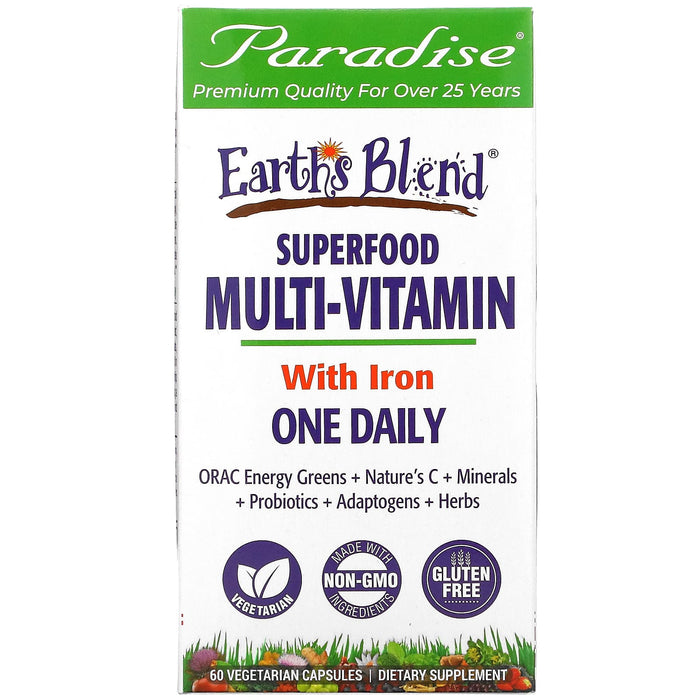Paradise Herbs, Earth's Blend, One Daily Superfood Multi-Vitamin with Iron, 120 Vegetarian Capsules