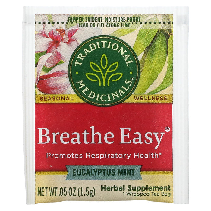 Traditional Medicinals, Breathe Easy, Eucalyptus Mint, Caffeine Free, 16 Wrapped Tea Bags, .85 oz (24 g)