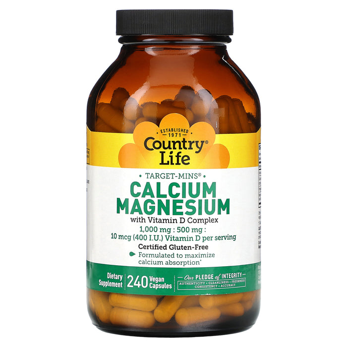 Country Life, Target-Mins Calcium Magnesium with Vitamin D Complex, 240 Vegan Capsules