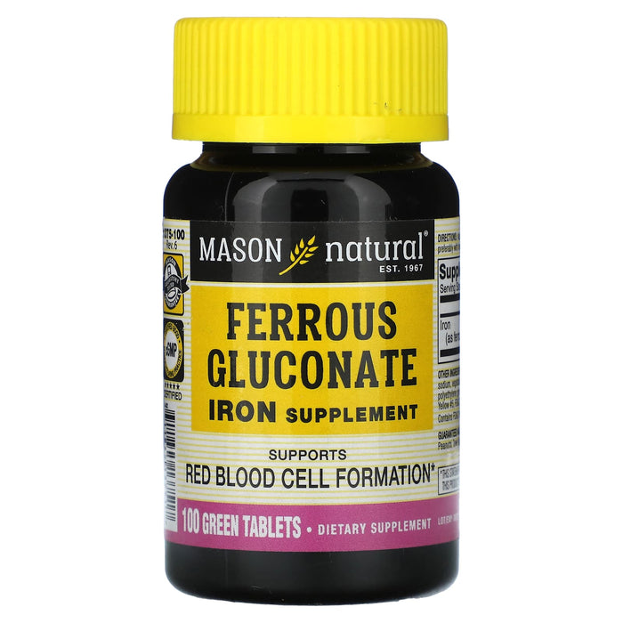 Mason Natural, Ferrous Gluconate, 100 Green Tablets