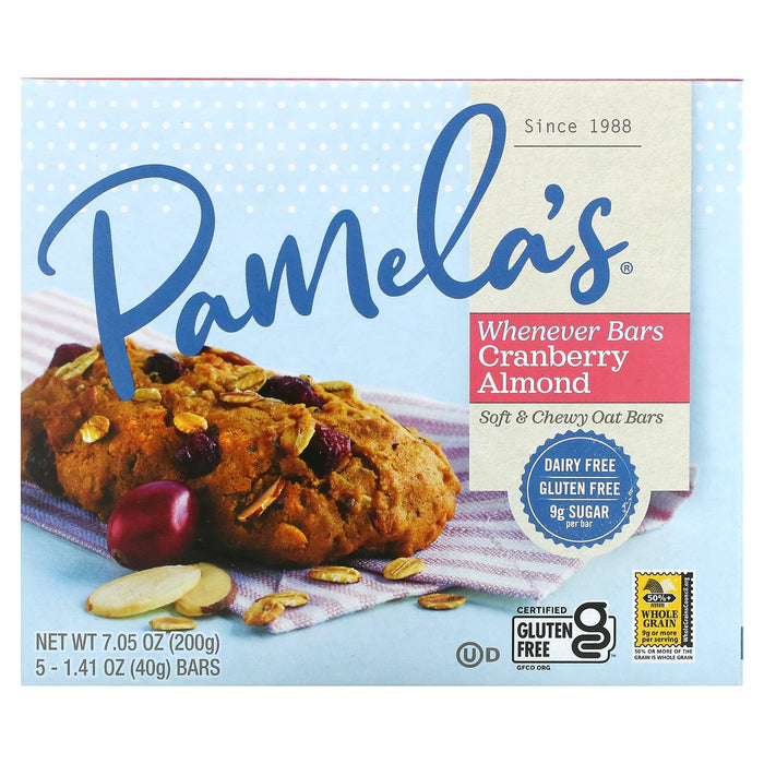 Pamela's Products, Whenever Oat Bars, Cranberry Almond, 5 Bars, 1.41 oz (40 g) Each