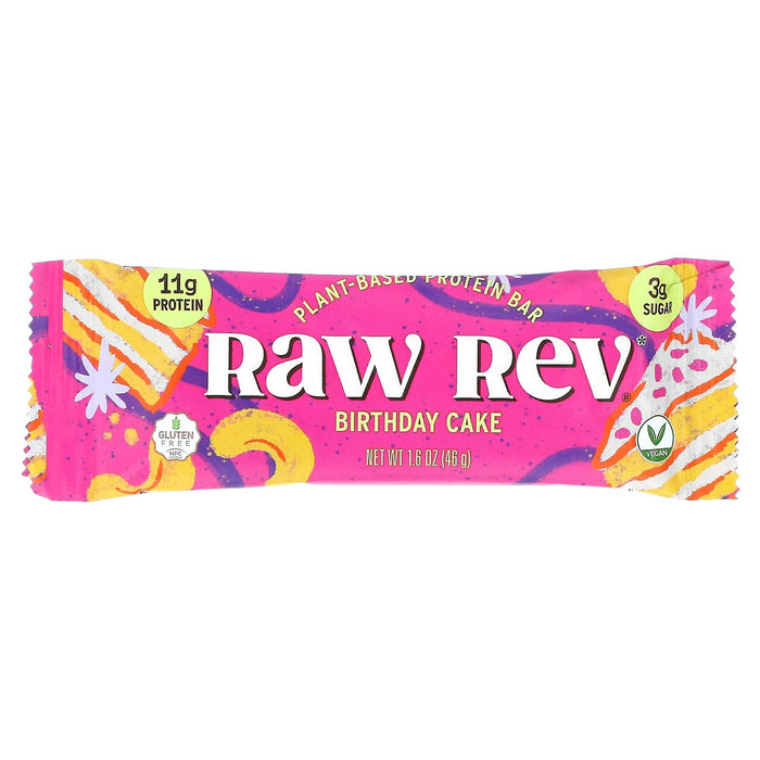 Raw Rev, Plant-Based Protein Bar, Birthday Cake, 12 Bars, 1.6 oz (46 g) Each