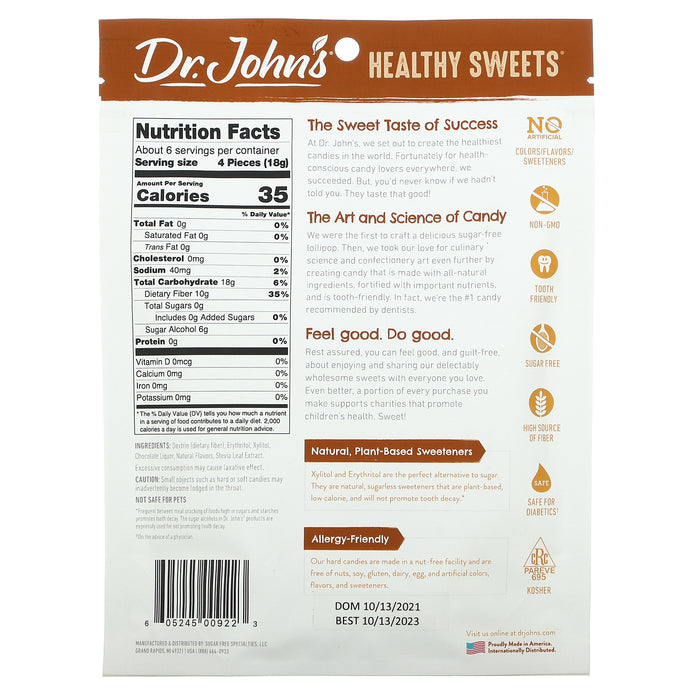 Dr. John's Healthy Sweets, Chocolate Hard Candy, + Fiber, Sugar Free, 3.85 oz (109 g)