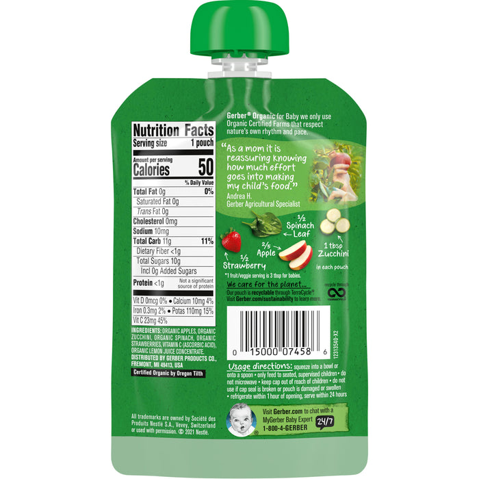 Gerber, Organic for Baby, 2nd Foods, Apple, Zucchini, Spinach, Strawberry, 3.5 oz (99 g)