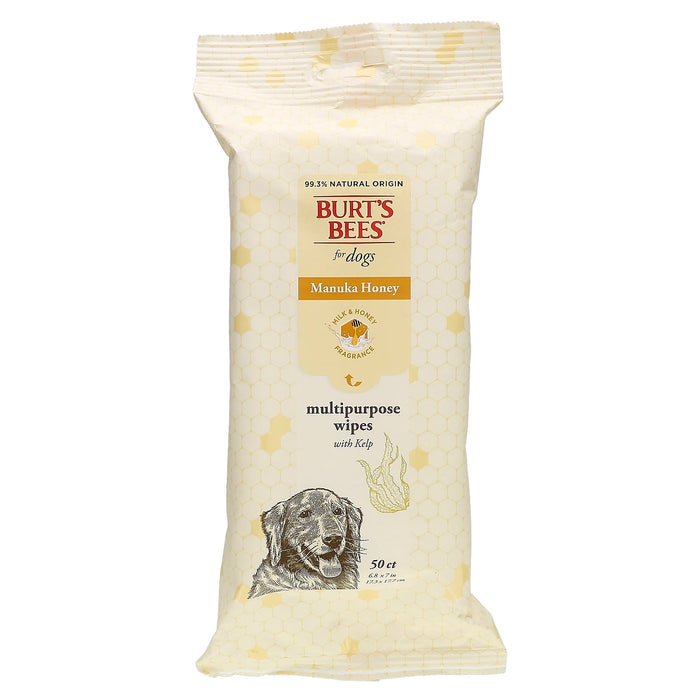 Burt's Bees, Manuka Honey Multipurpose Wipes with Kelp, For Dogs, Milk & Honey, 50 Wipes