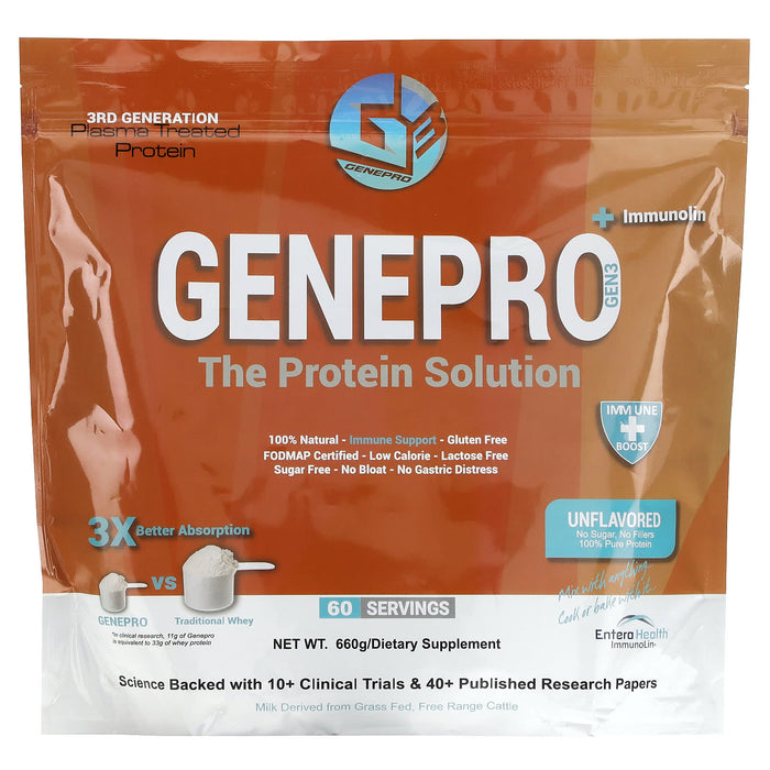 GENEPRO, The Protein Solution + Immunolin, Unflavored, 660 g