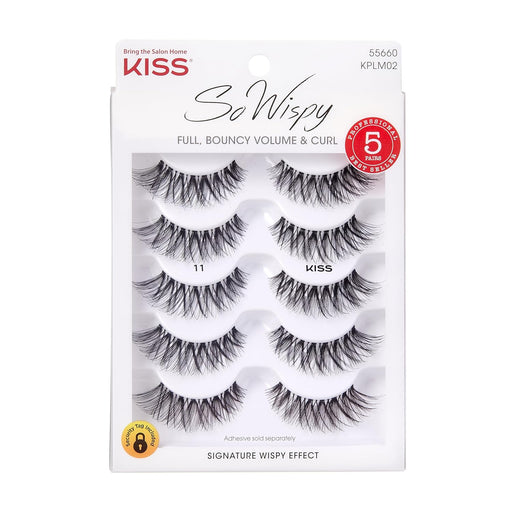KISS so Wispy, False Eyelashes, Style #11', 12 Mm, Includes 5 Pairs of Lashes, Contact Lens Friendly, Easy to Apply, Reusable Strip Lashes, Glue On, Mulitpack