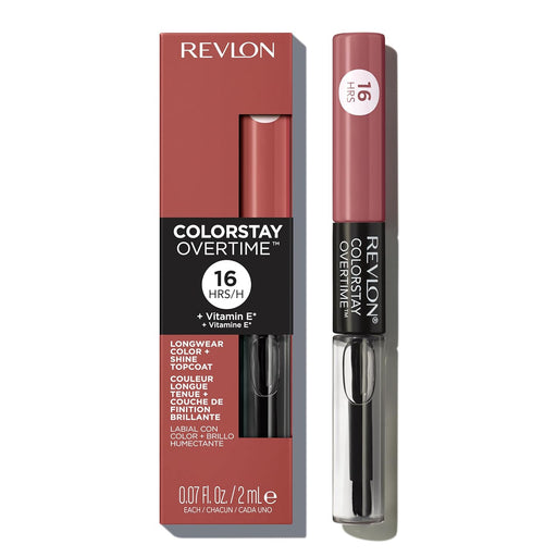 Revlon Liquid Lipstick with Clear Lip Gloss, Colorstay Overtime Lipcolor, Dual Ended with Vitamin E, 350 Bare Maximum, 0.07 Fl Oz (Pack of 1)