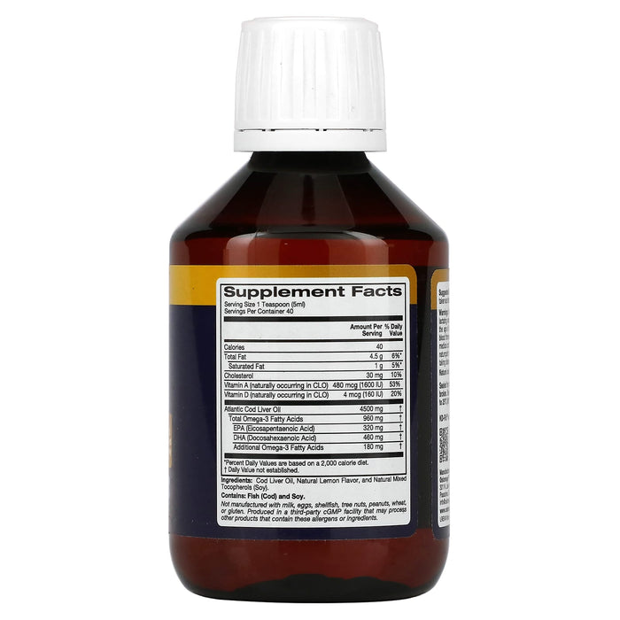Oslomega, Cod Liver Oil, 960 mg Omega-3, Natural Lemon Flavor, 6.7 fl oz (200 ml)