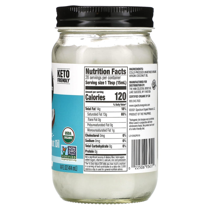 Spectrum Culinary, Organic Virgin Coconut Oil, Unrefined, 14 fl oz (414 ml)