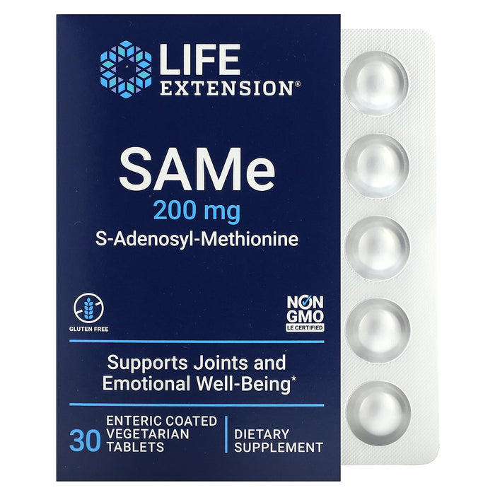 Life Extension, SAMe S-Adenosyl-Methionine, 200 mg, 30 Enteric Coated Vegetarian Tablets