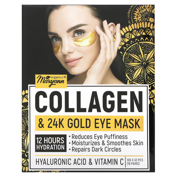 Maryann Organics, Collagen & 24K Gold Eye Mask, 32 Pieces (10 g ) Each