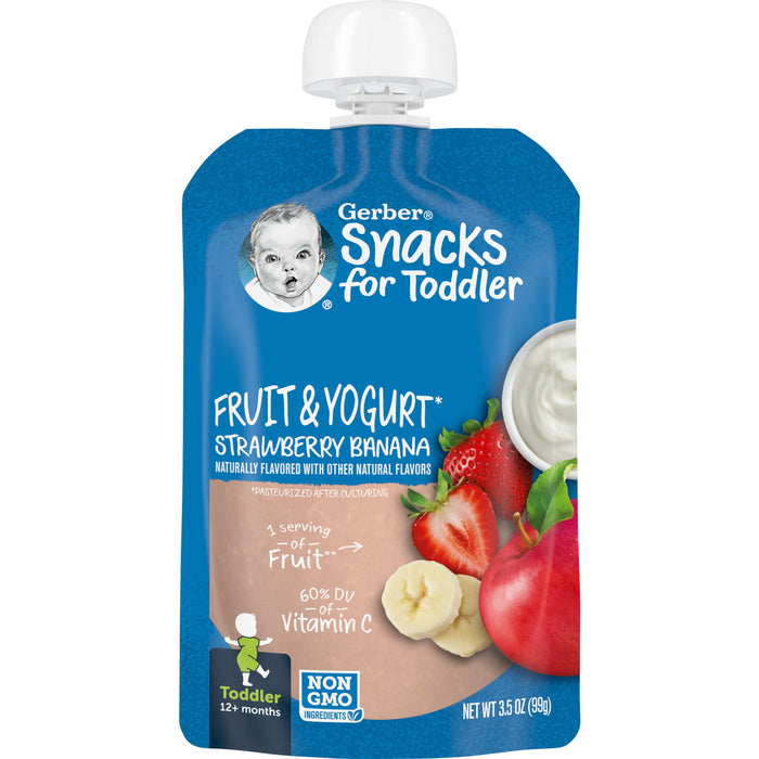 Gerber, Snacks for Toddler, 12+ Months, Fruit & Yogurt, Strawberry Banana, 3.5 oz (99 g)