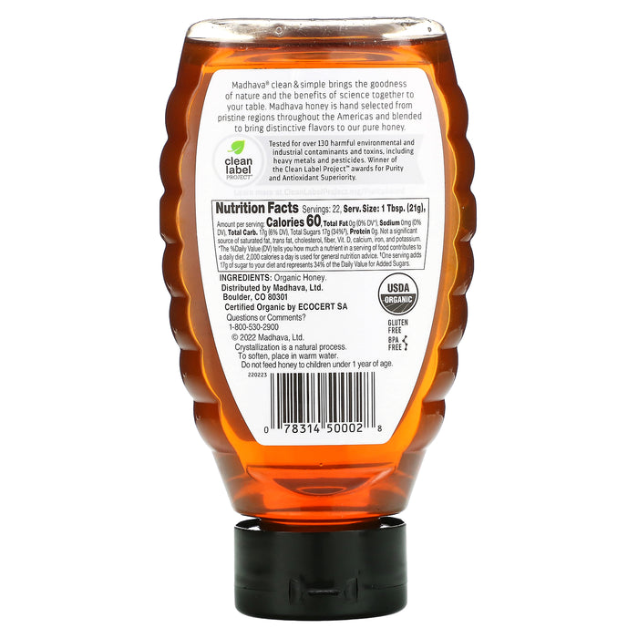 Madhava Natural Sweeteners, Organic Golden Honey, Unfiltered, 16 oz (454 g)