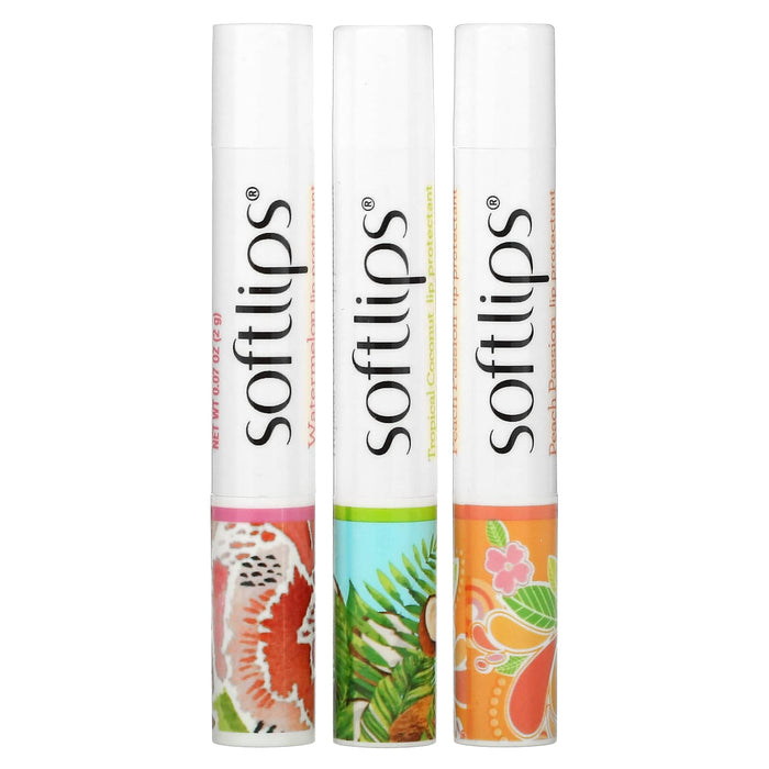 Softlips, Lip Protectant, Watermelon, Tropical Coconut, Peach Passion, 3 Pack, 0.07 oz (2 g) Each
