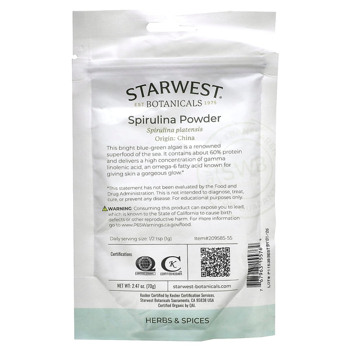 Starwest Botanicals, Organic Spirulina Powder, 2.47 oz (70 g)