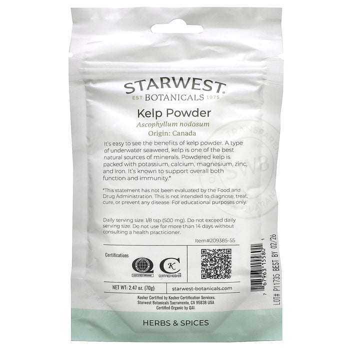 Starwest Botanicals, Organic Kelp Powder, 2.47 oz (70 g)
