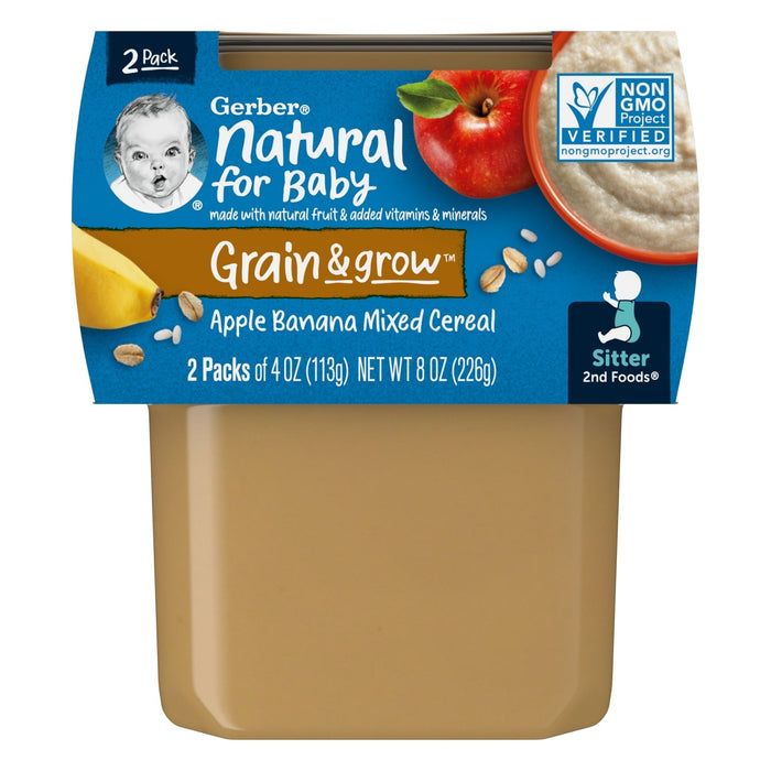 Gerber, Natural for Baby, Grain & Grow, 2nd Foods, Apple Banana Mixed Cereal, 2 Pack, 4 oz (113 g) Each
