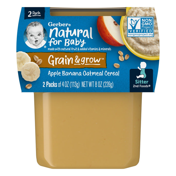 Gerber, Natural for Baby, Grain & Grow, 2nd Foods, Apple Banana Oatmeal Cereal, 2 Pack, 4 oz (113 g) Each