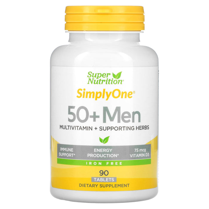 Super Nutrition, SimplyOne, Men's 50+ Multivitamin with Supporting Herbs, Iron Free, 90 Tablets