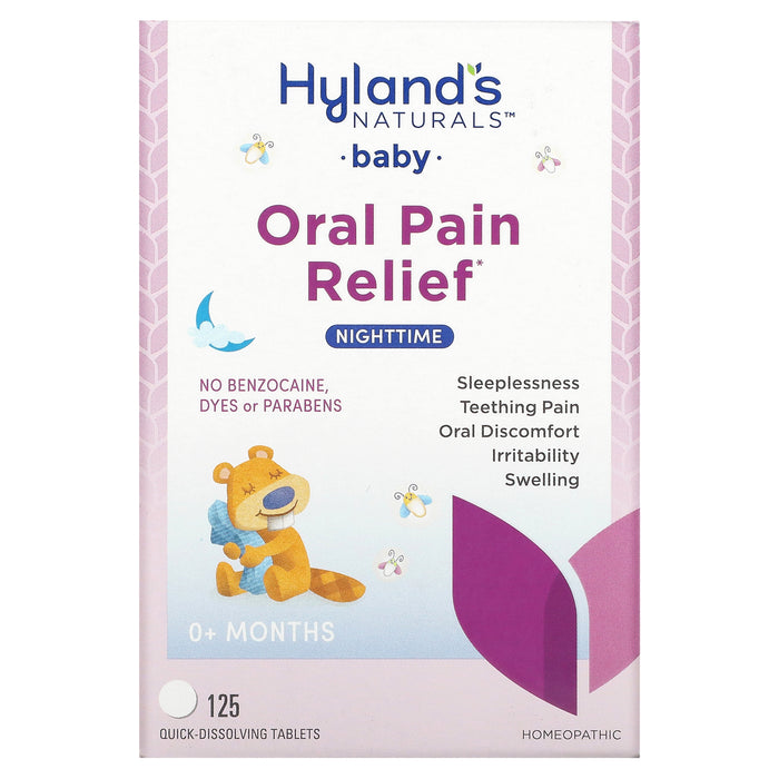 Hyland's Naturals, Baby, Oral Pain Relief, Nighttime, 0+ Months, 125 Quick-Dissolving Tablets
